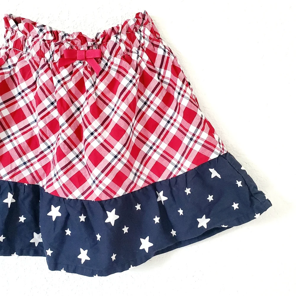 Gymboree Girls Red White Blue Plaid Stars Cotton Fit & Flare Skirt 4 USA
